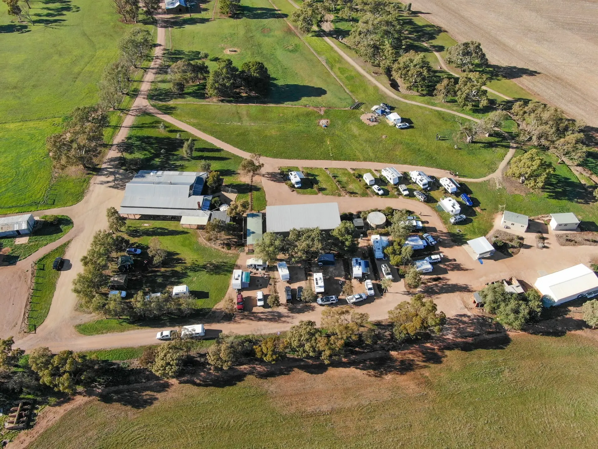 Aerial view of the Hummocks Station caravan park
